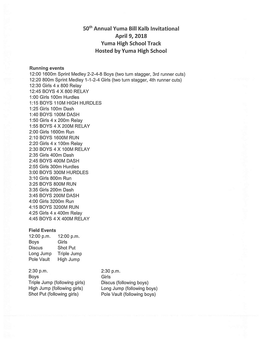 BILL KALB INVITE SCHEDULE