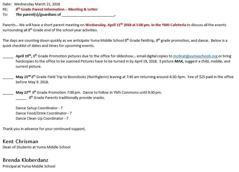 8th Grade Parent Info