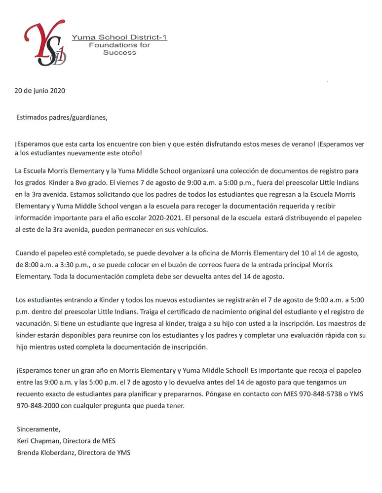 2020-2021 K-8 Registration Spanish