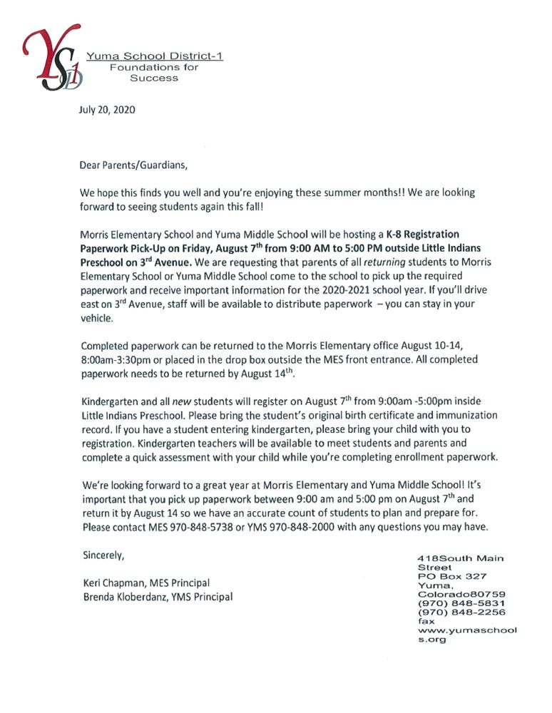 2020-2021 K-8 Registration