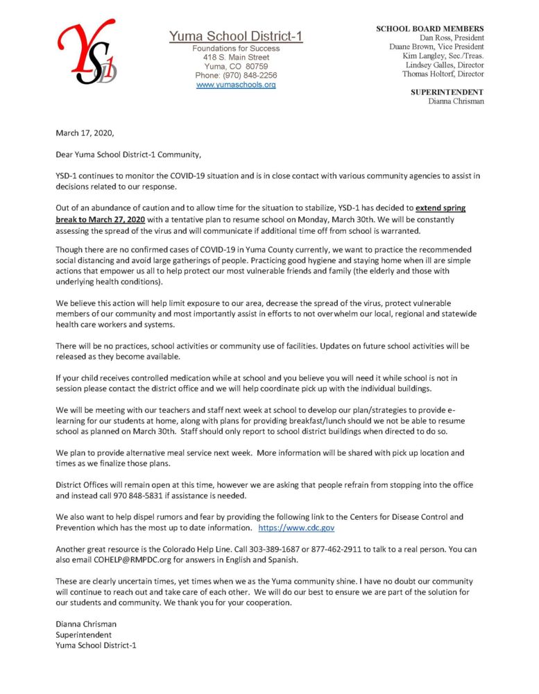 Spring Break Extension Letter