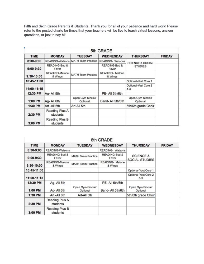 5th and 6th grade parents/students