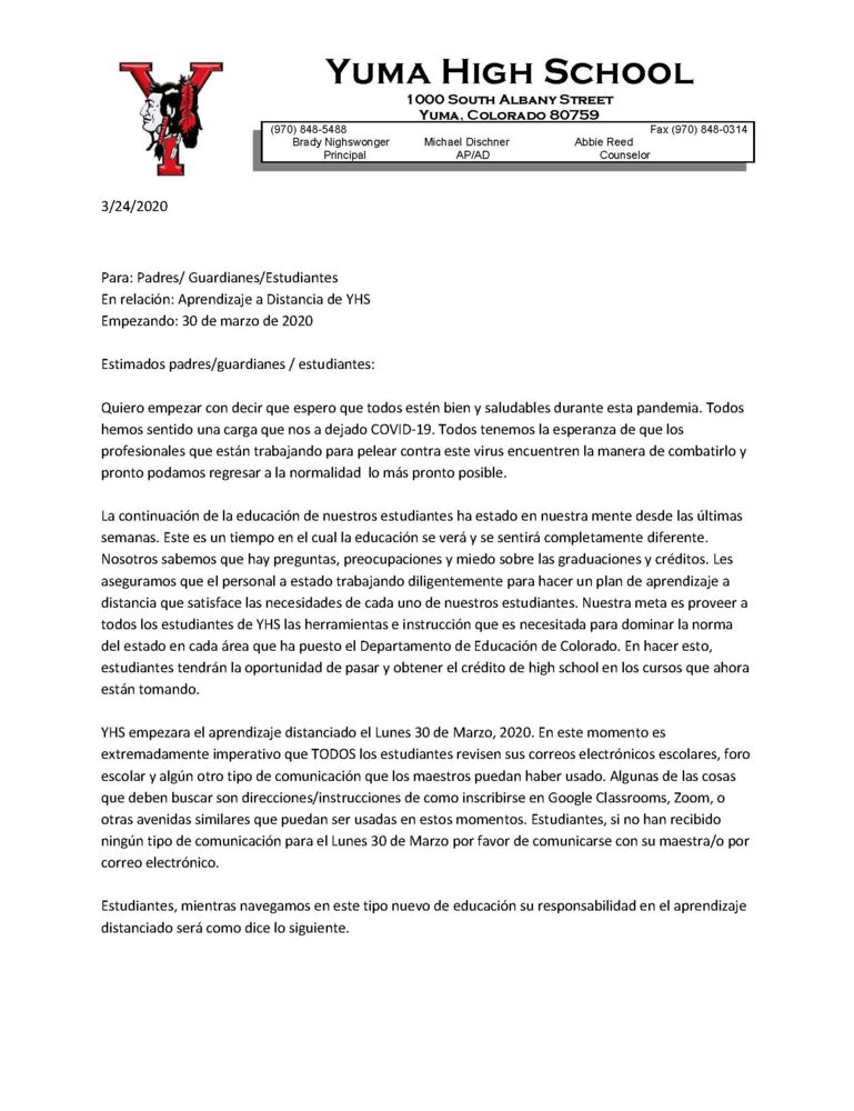 YHS Update Page 1 Spanish