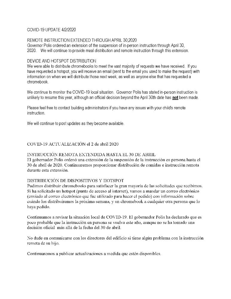 COVID Update April 2 2020