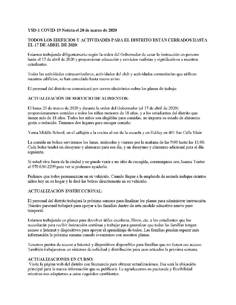 COVID -19 March 20, 2020 Spanish