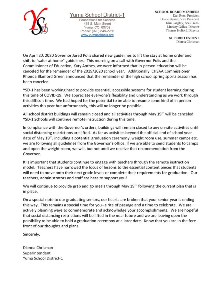 YSD-1 COVID-19 Response Update 4.21.2020