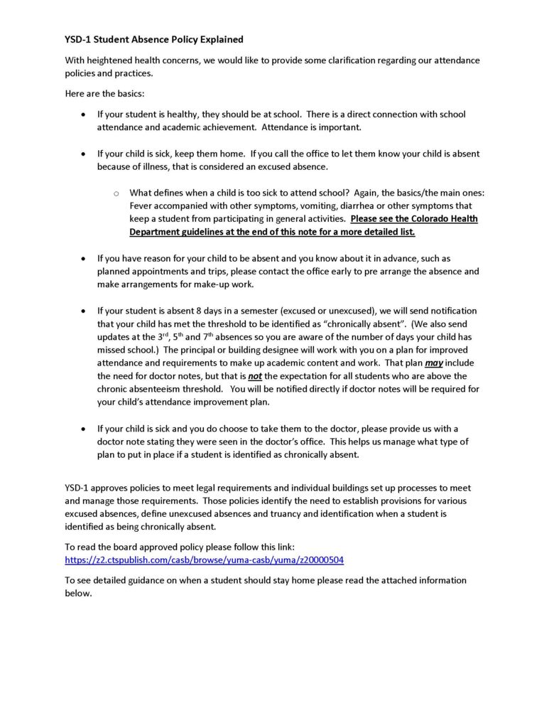 YSD-1 Absence Policy Explanation